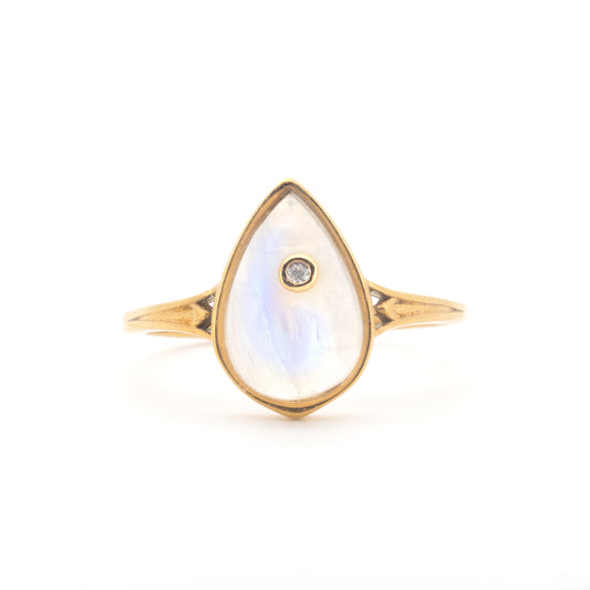 Yuè Liàng (月亮) - Natural Moonstone Stainless Steel Ring