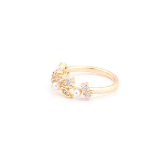 Isolde - Pearl and Crystal Plated Ring - Sage Gems Jewellery Co.