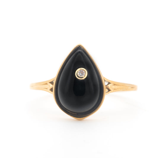 Essra - Natural Gemstone Black Spinel Stainless Steel Ring