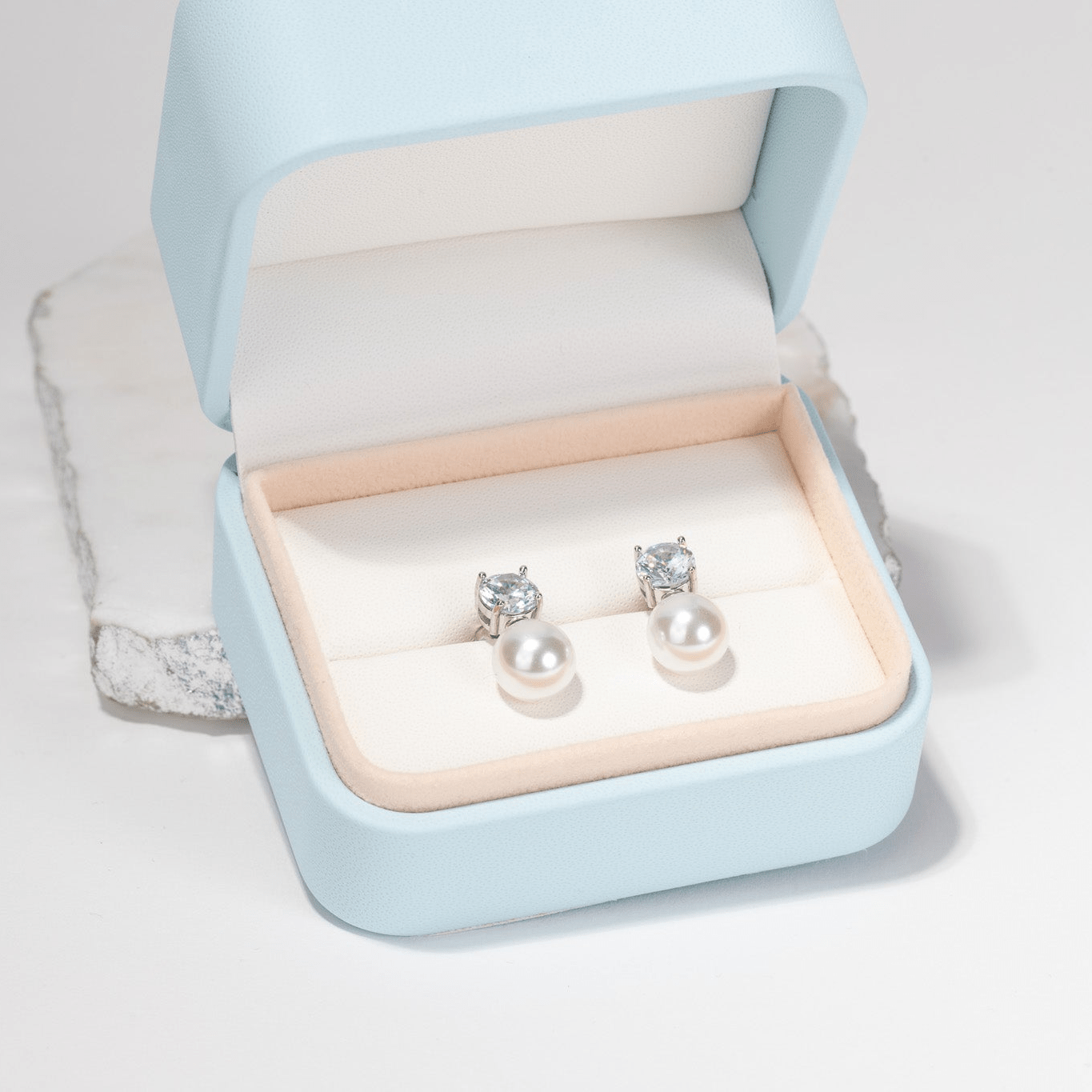 Coco - Brilliant Cut Crystal and Pearl Stud Earrings - Sage Gems Jewellery Co.