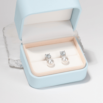 Coco - Brilliant Cut Crystal and Pearl Stud Earrings - Sage Gems Jewellery Co.