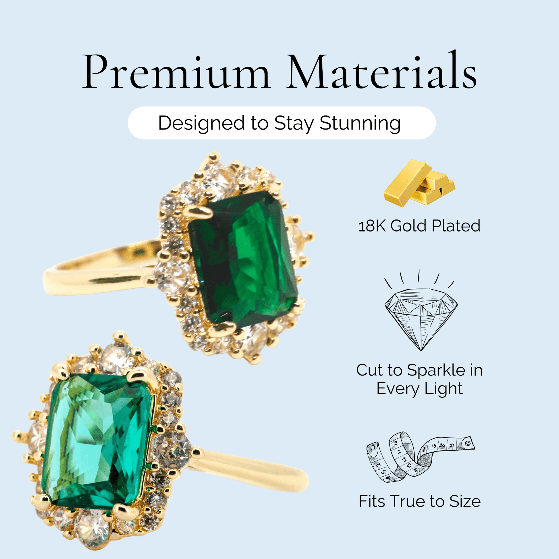 Esmerelda - Radiant Cut Gold Plated Ring - Sage Gems Jewellery Co.