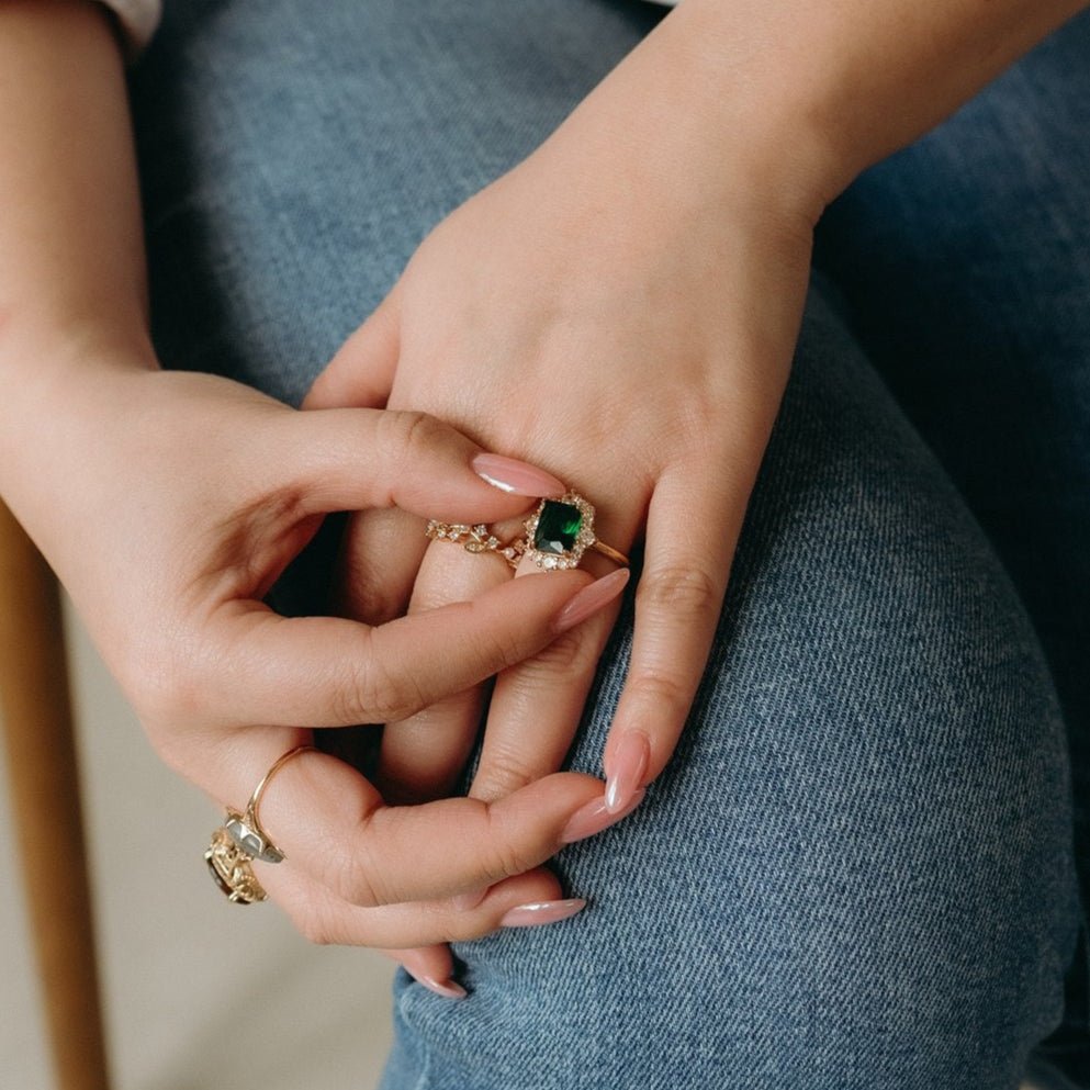 Esmerelda - Radiant Cut Gold Plated Ring - Sage Gems Jewellery Co.