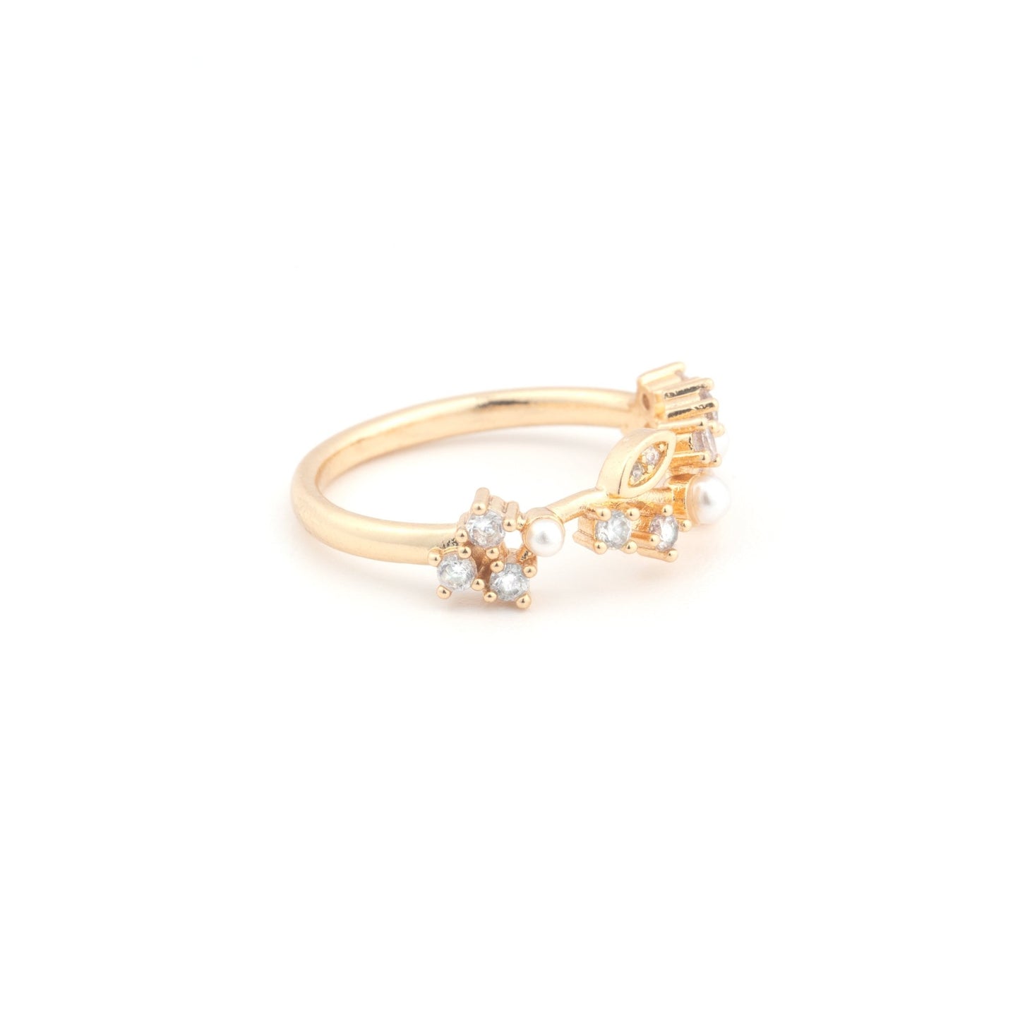 Isolde - Pearl and Crystal Plated Ring - Sage Gems Jewellery Co.