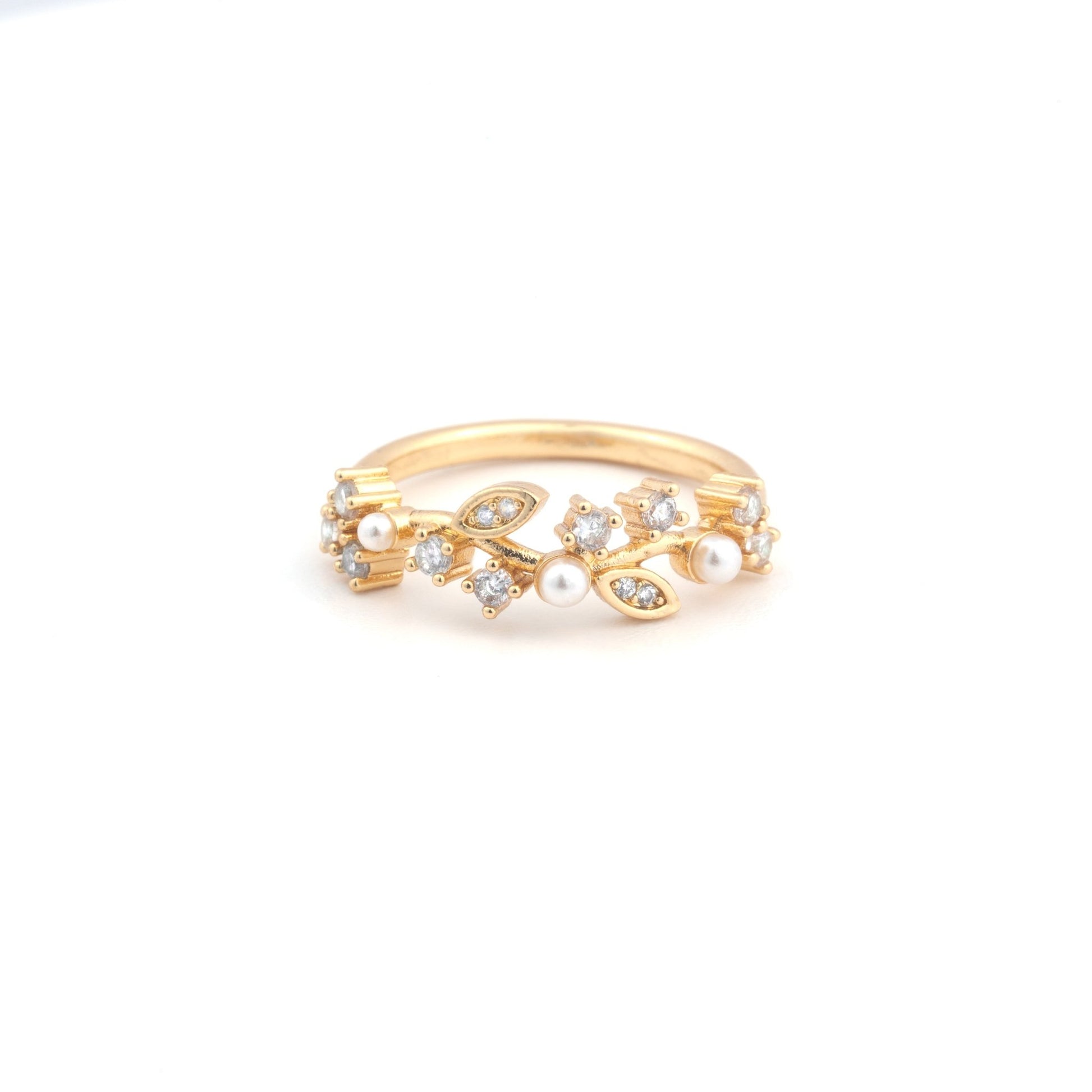 Isolde - Pearl and Crystal Plated Ring - Sage Gems Jewellery Co.