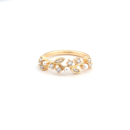 Isolde - Pearl and Crystal Plated Ring - Sage Gems Jewellery Co.