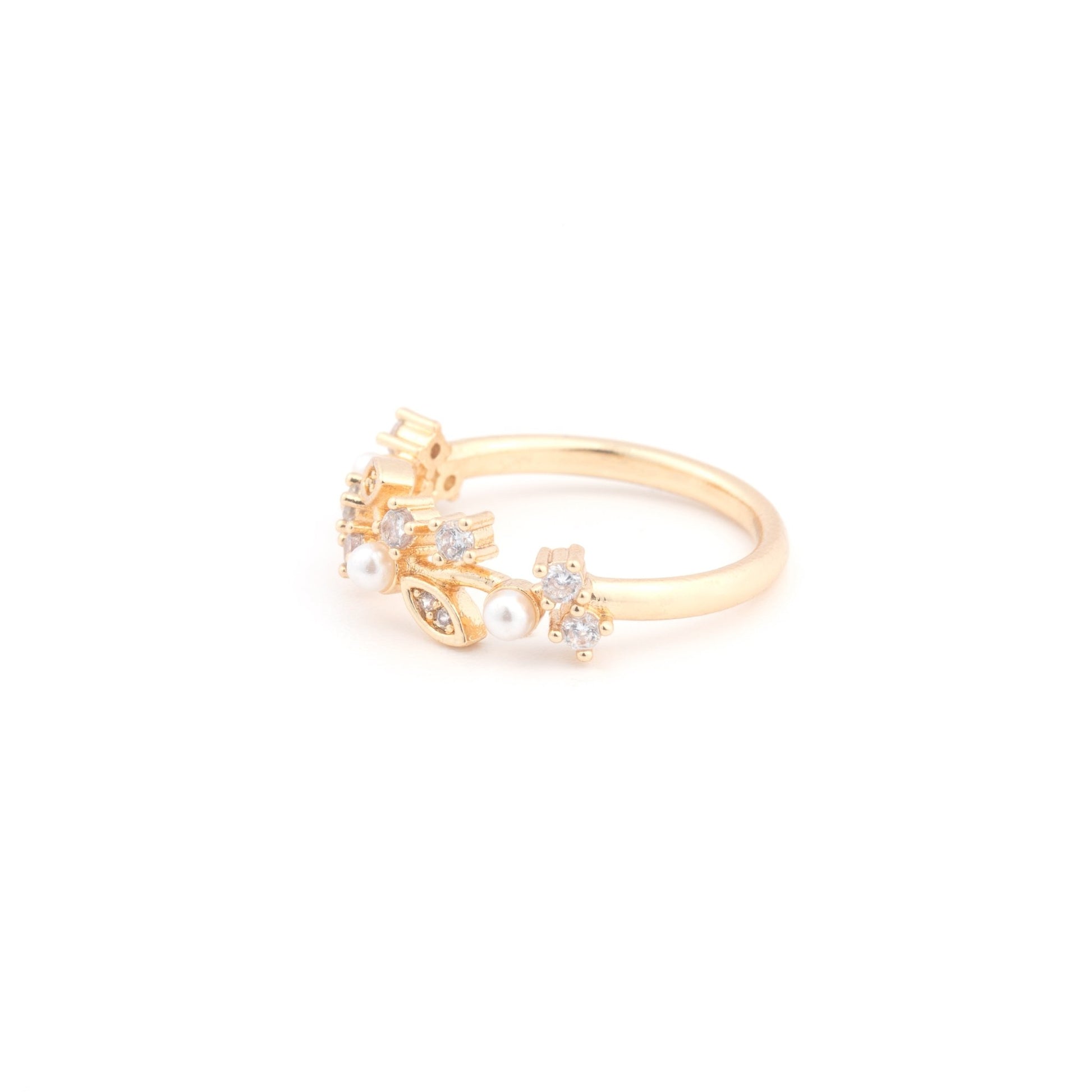 Isolde - Pearl and Crystal Plated Ring - Sage Gems Jewellery Co.