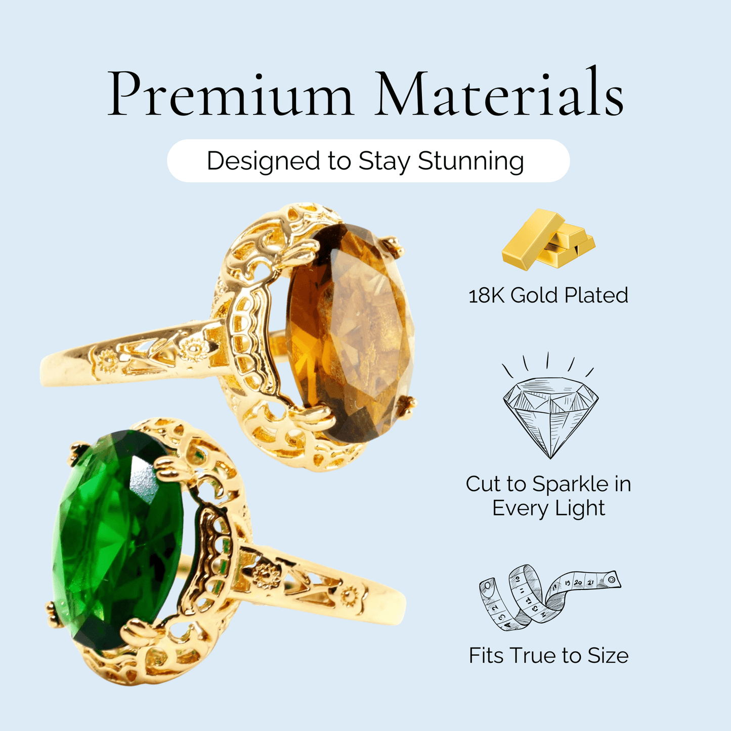 Made for a Queen - Oval Cut Gold Plated Statement Ring - Sage Gems Jewellery Co.
