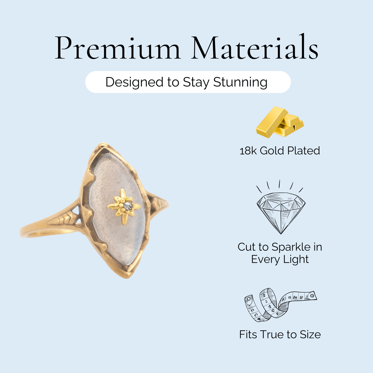 Persephone - Natural Labradorite Gemstone Gold Plated Ring - Sage Gems Jewellery Co.